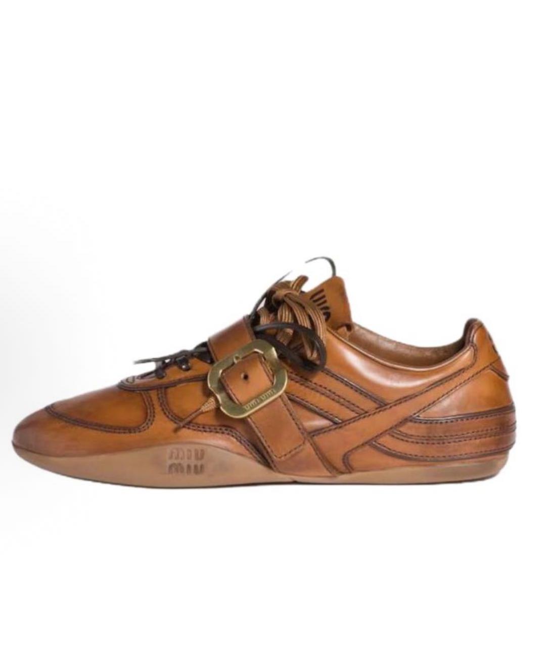 MIU MIU Коричневые кожаные кроссовки, фото 9