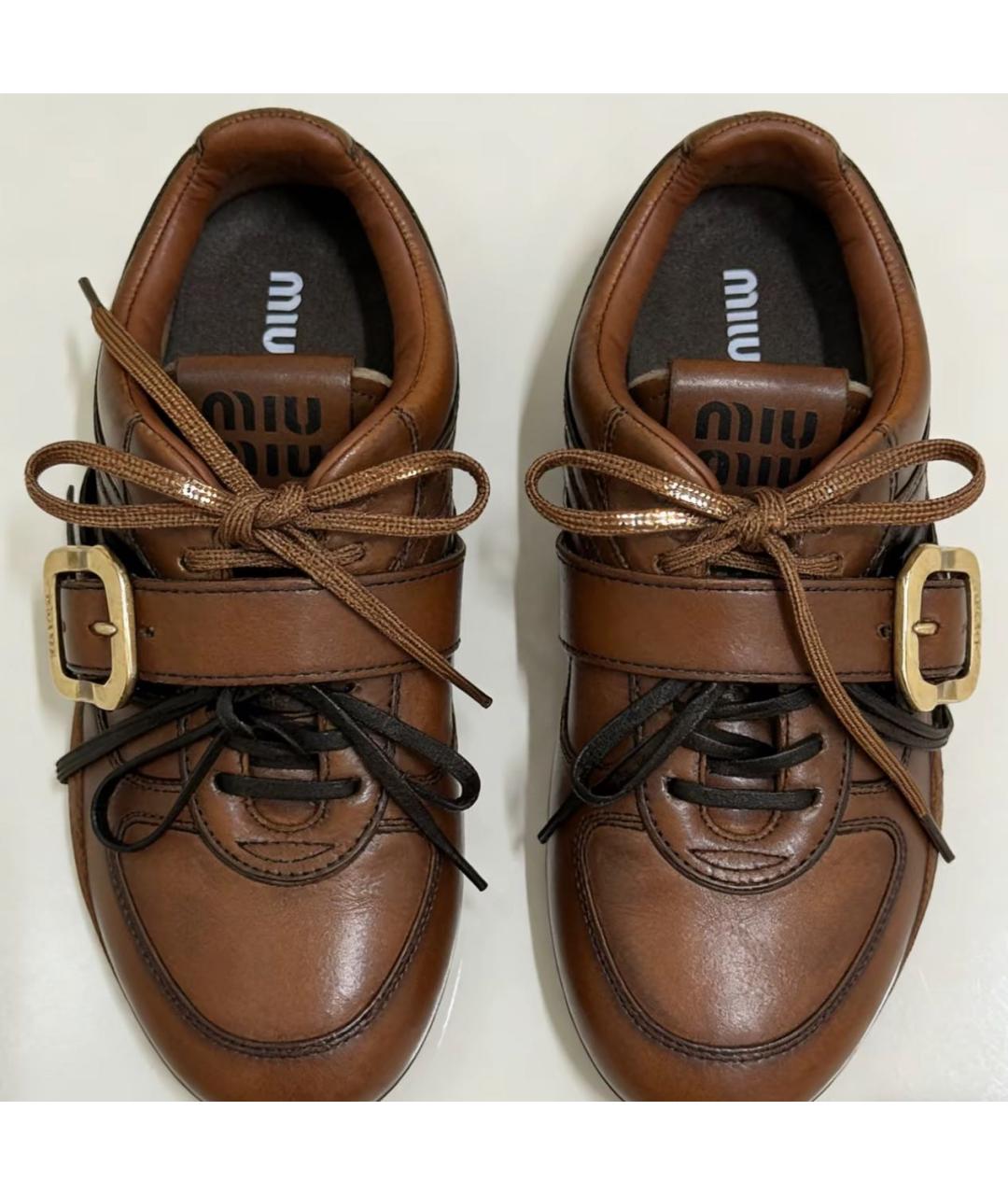 MIU MIU Коричневые кожаные кроссовки, фото 8