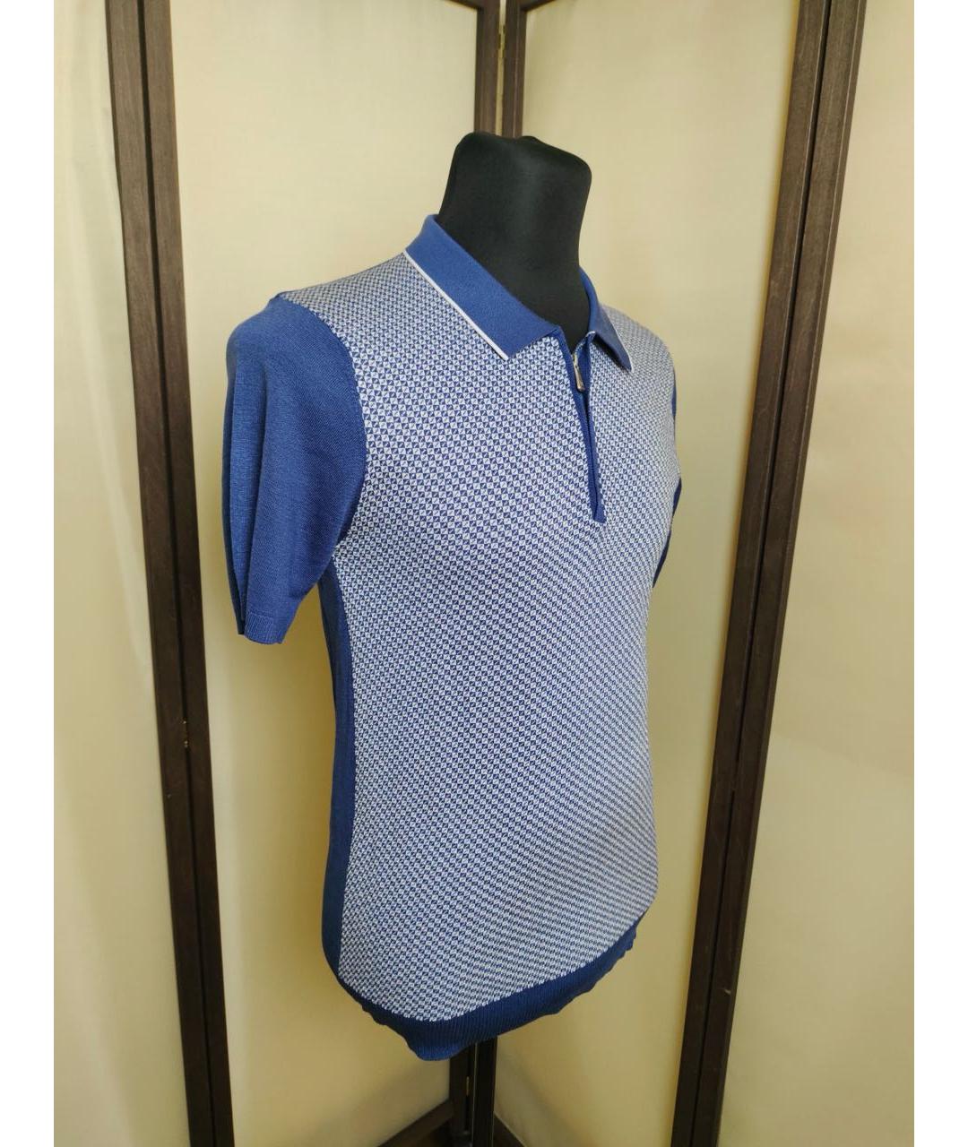 BILANCIONI Синее хлопковое поло с коротким рукавом, фото 4