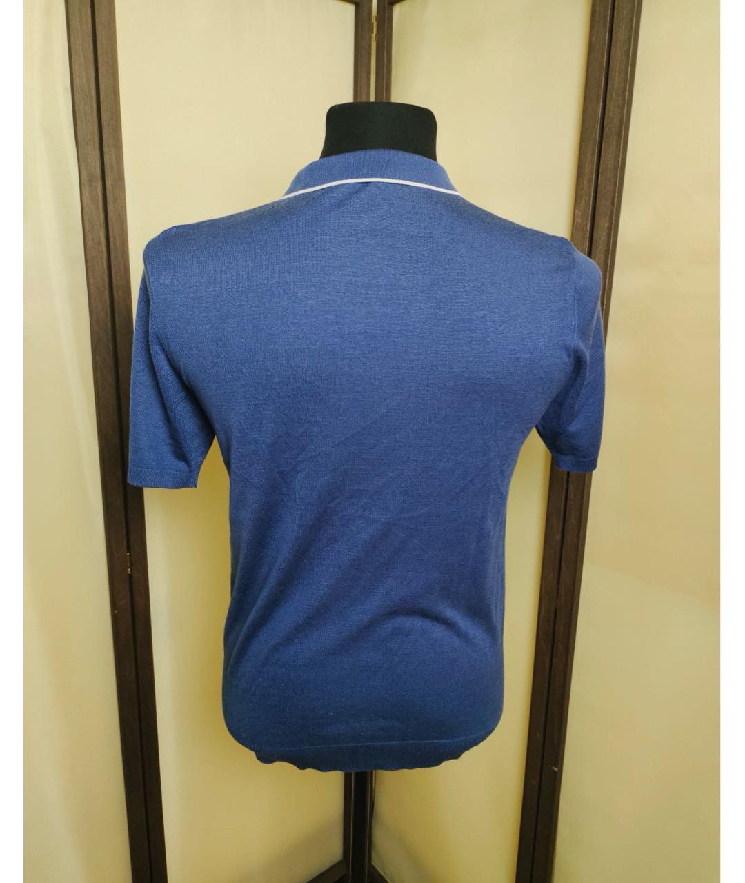 BILANCIONI Синее хлопковое поло с коротким рукавом, фото 2