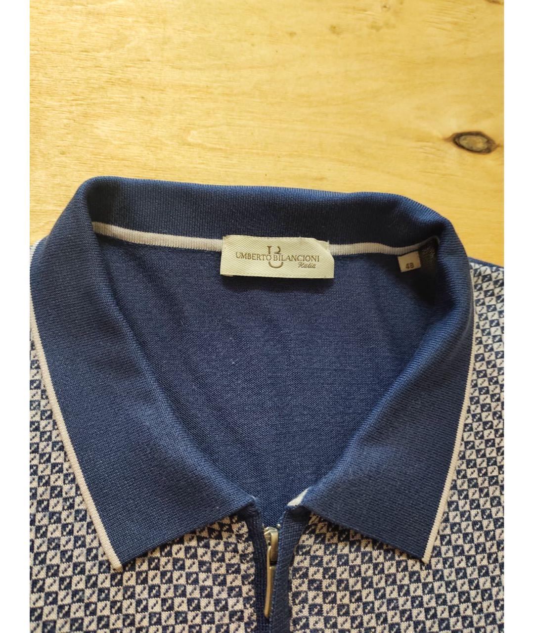 BILANCIONI Синее хлопковое поло с коротким рукавом, фото 3