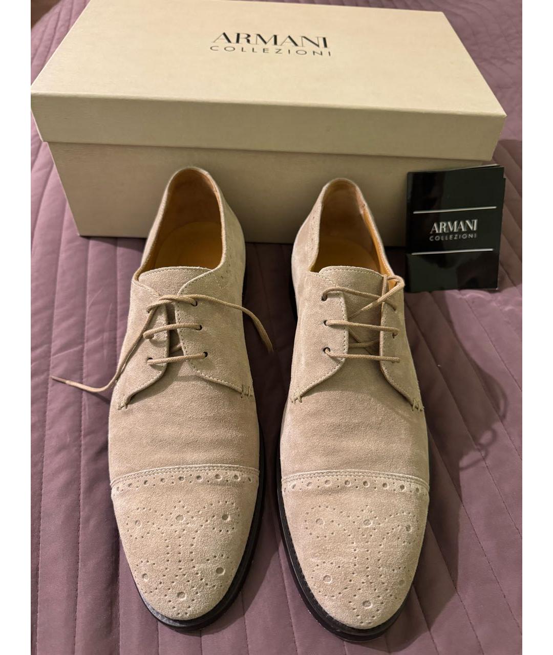 ARMANI COLLEZIONI Бежевые замшевые низкие ботинки, фото 2