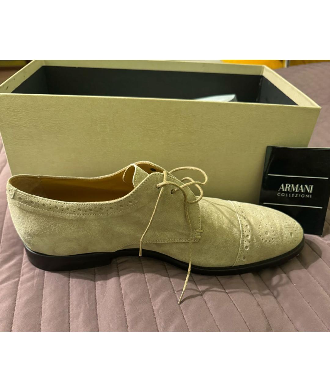 ARMANI COLLEZIONI Бежевые замшевые низкие ботинки, фото 9