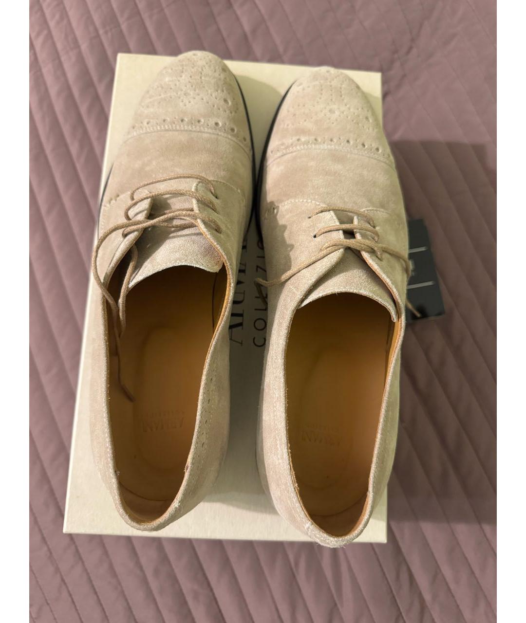 ARMANI COLLEZIONI Бежевые замшевые низкие ботинки, фото 3