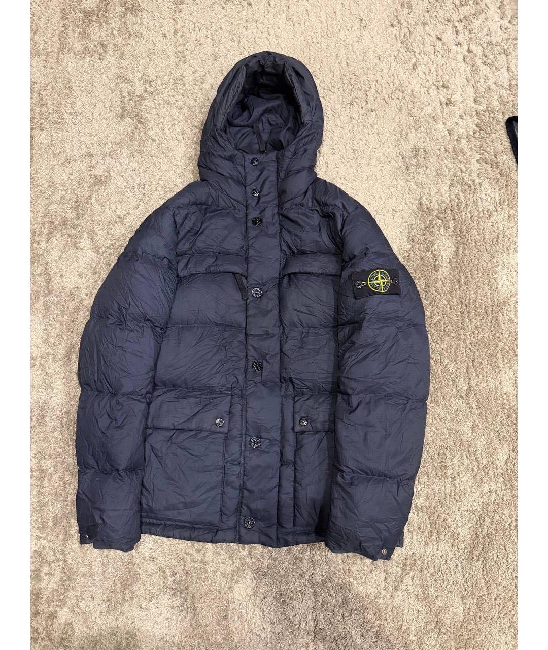 STONE ISLAND Темно-синий полиэстеровый пуховик, фото 2