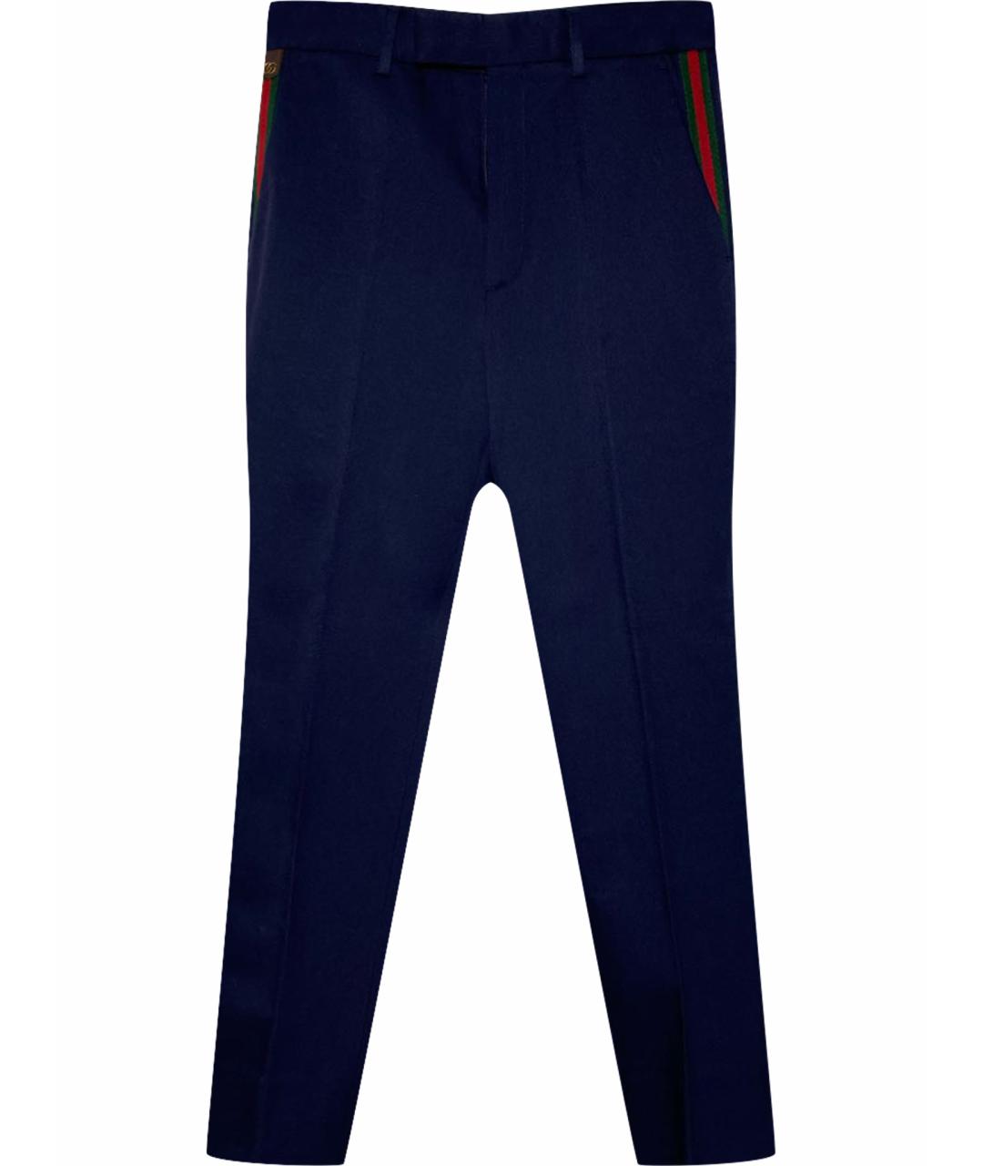 GUCCI Темно-синие шерстяные прямые брюки, фото 1