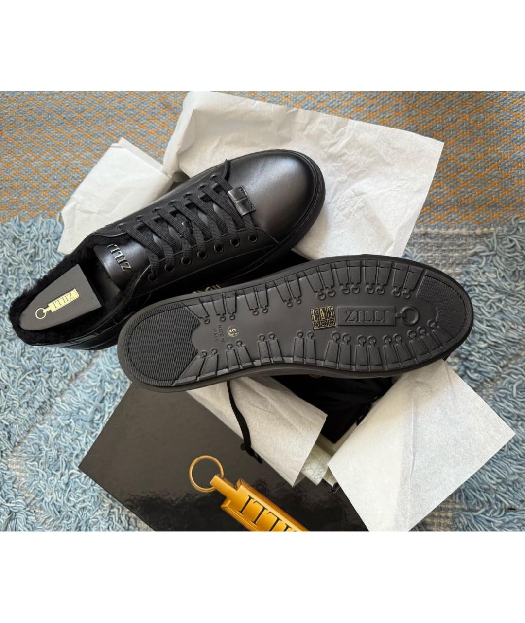 ZILLI Черные кожаные низкие кроссовки / кеды, фото 7