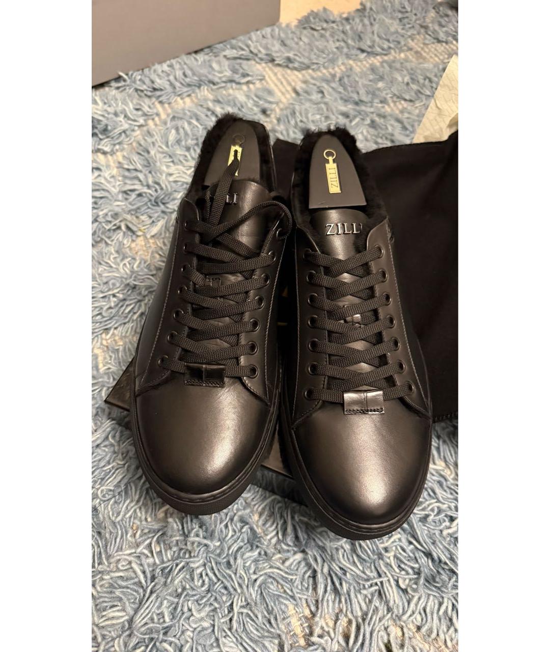 ZILLI Черные кожаные низкие кроссовки / кеды, фото 2