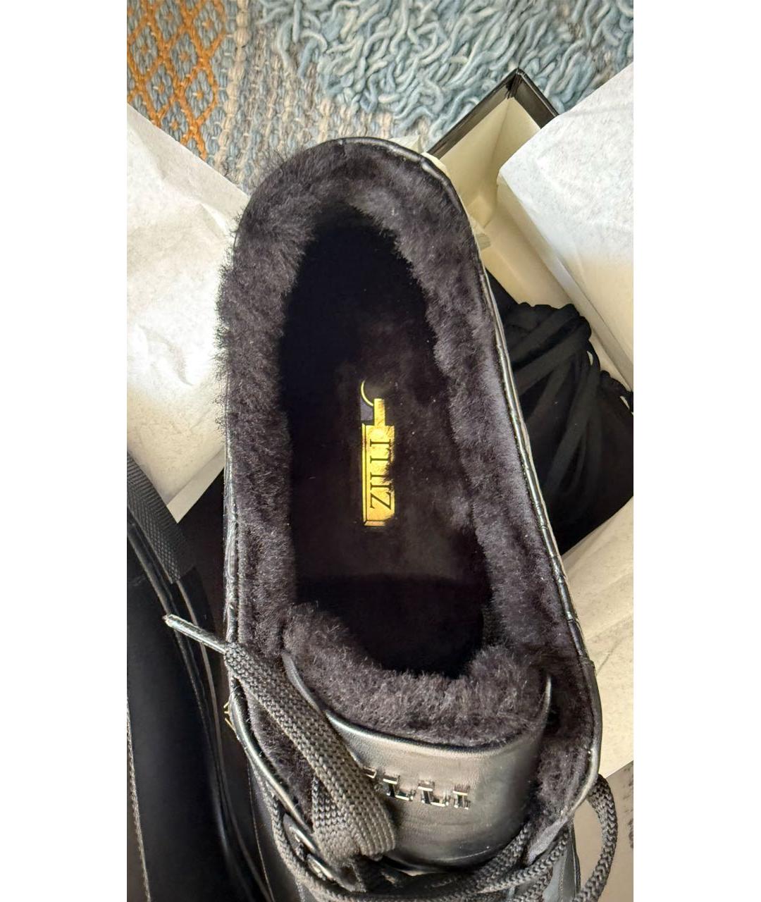 ZILLI Черные кожаные низкие кроссовки / кеды, фото 8