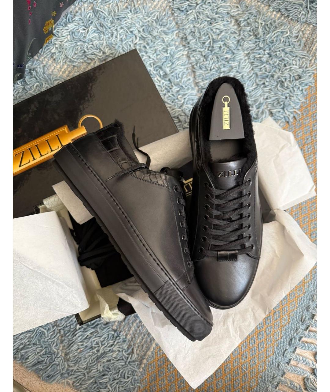 ZILLI Черные кожаные низкие кроссовки / кеды, фото 4