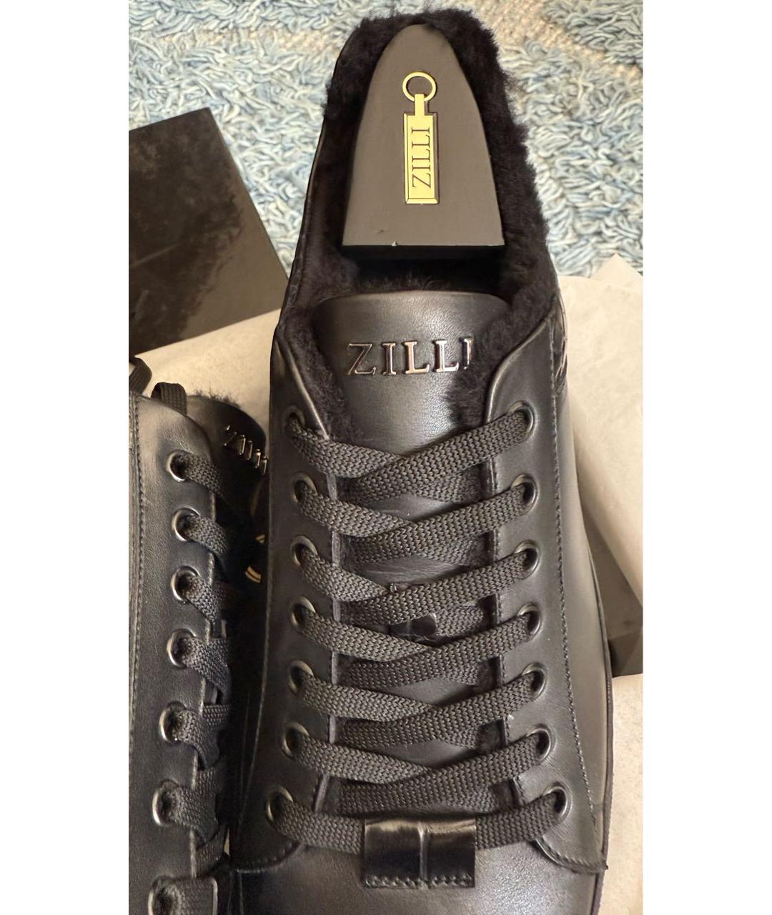 ZILLI Черные кожаные низкие кроссовки / кеды, фото 6