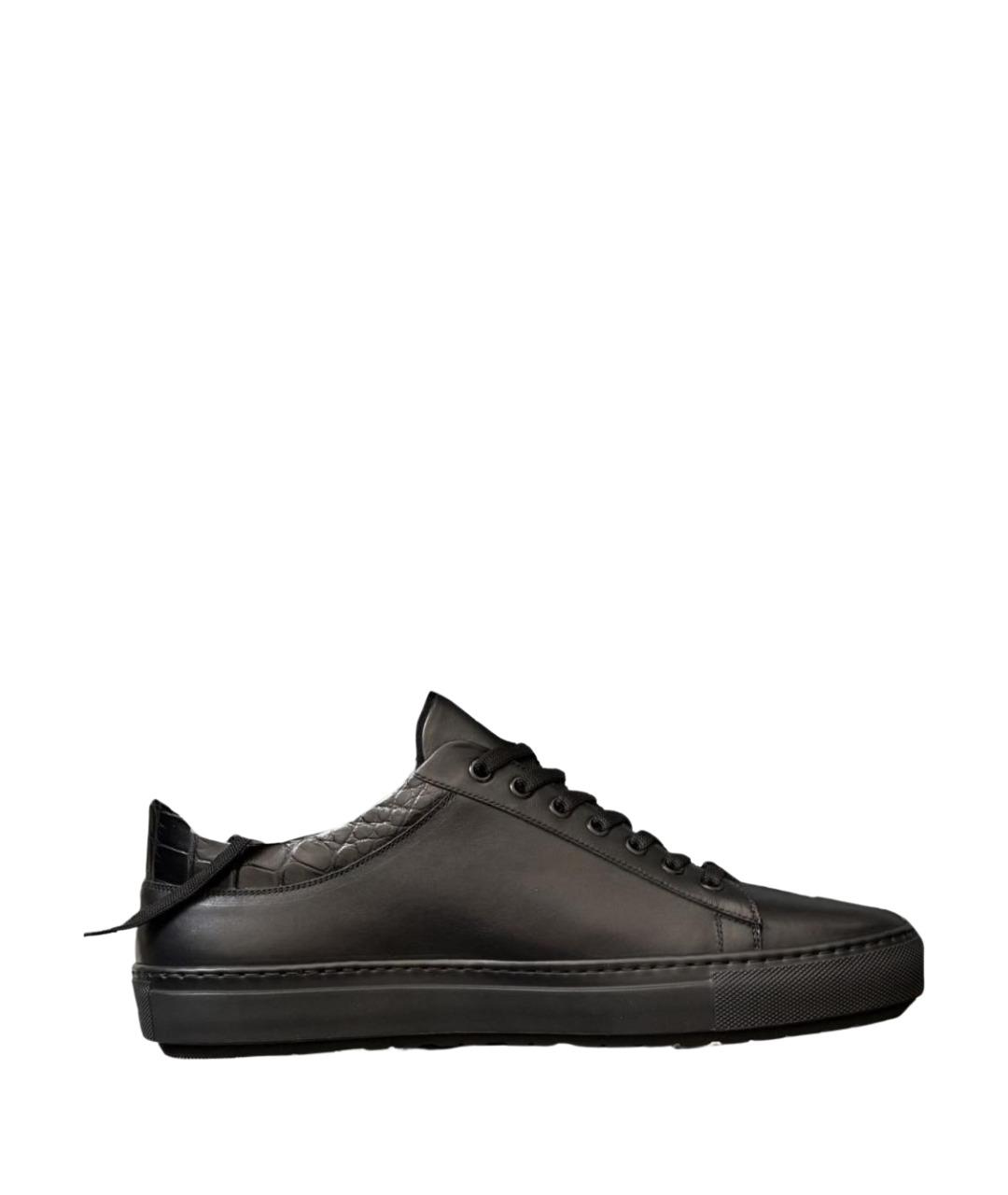 ZILLI Черные кожаные низкие кроссовки / кеды, фото 1