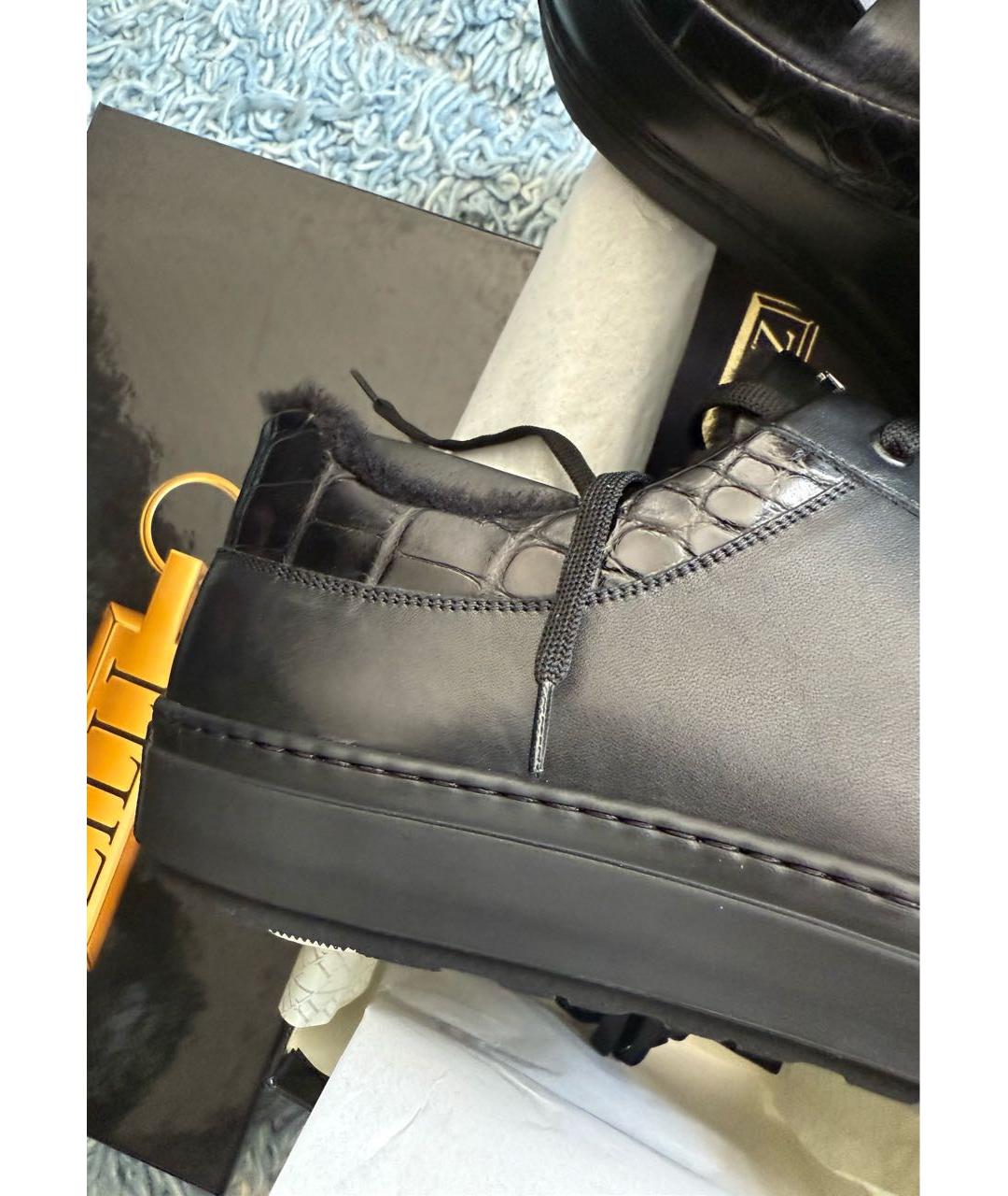 ZILLI Черные кожаные низкие кроссовки / кеды, фото 5