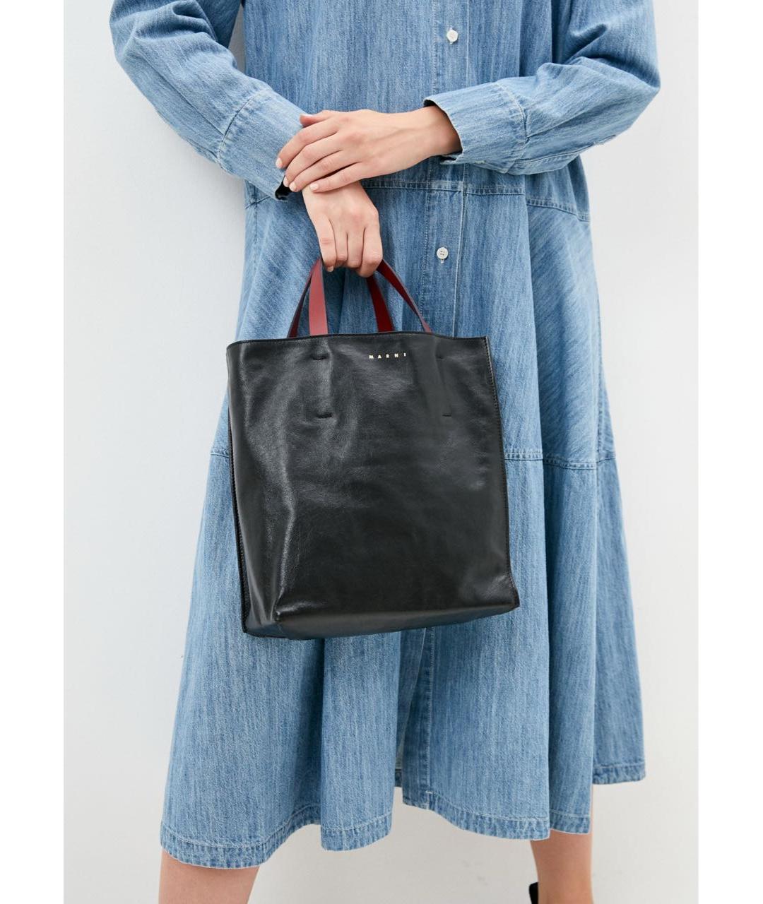 MARNI Черная кожаная сумка с короткими ручками, фото 6