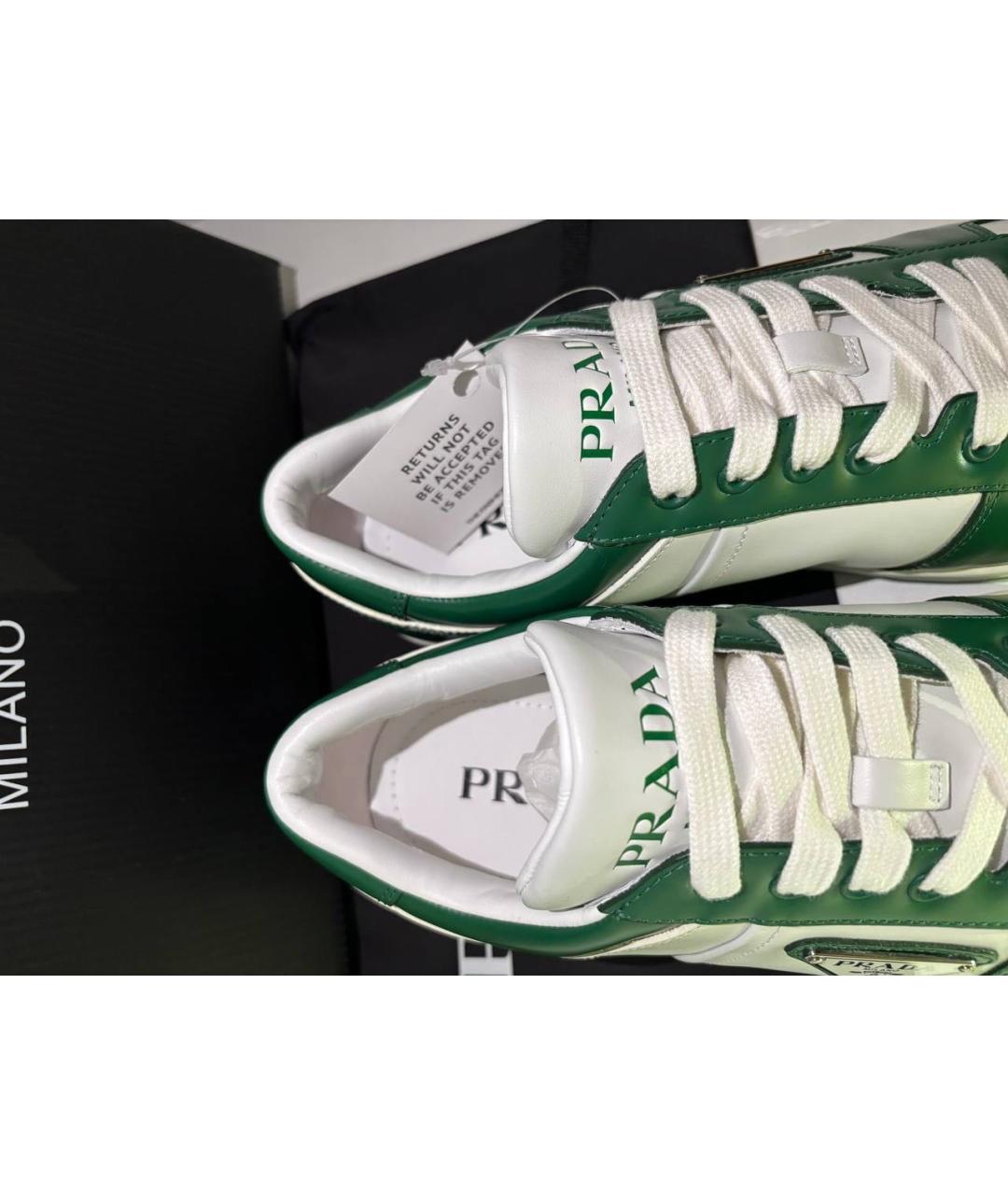 PRADA Зеленые кожаные низкие кроссовки / кеды, фото 3