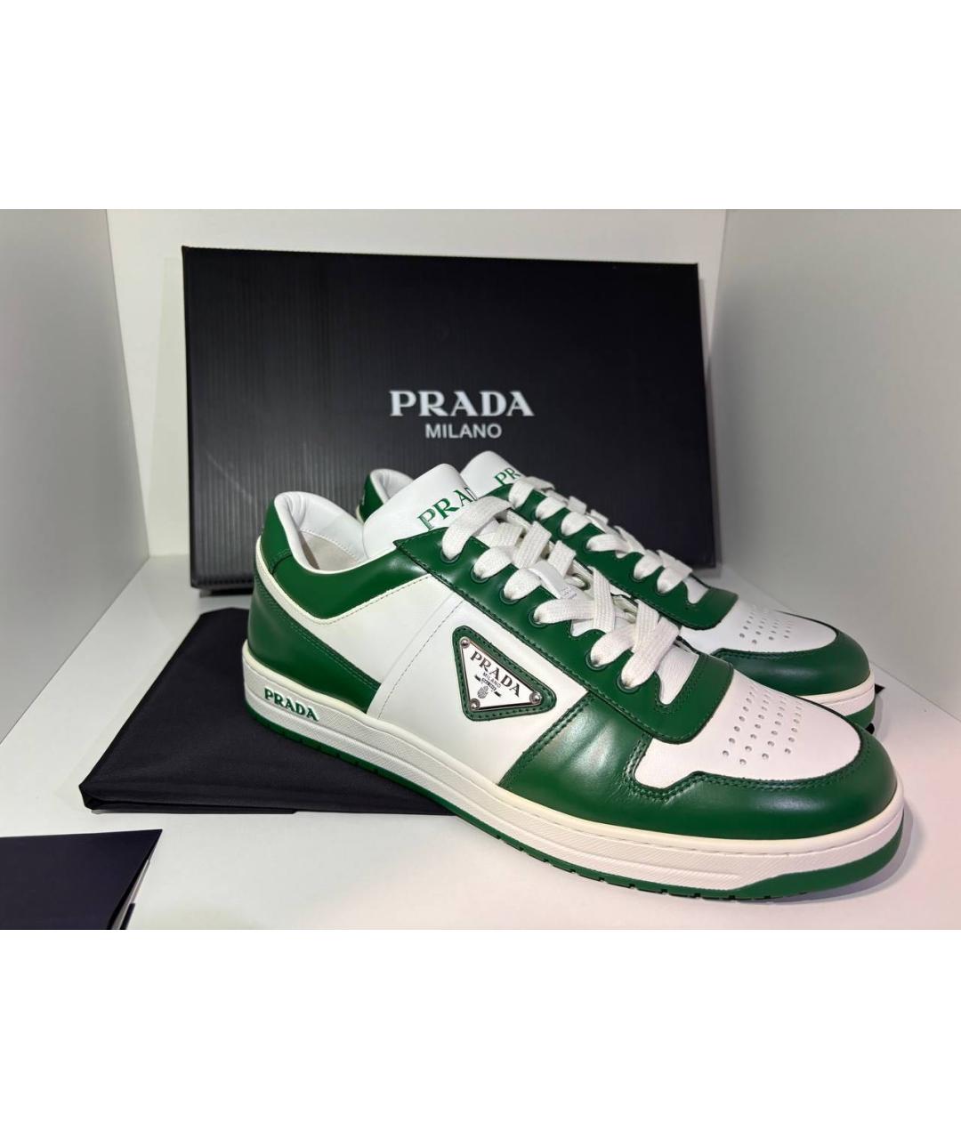 PRADA Зеленые кожаные низкие кроссовки / кеды, фото 5