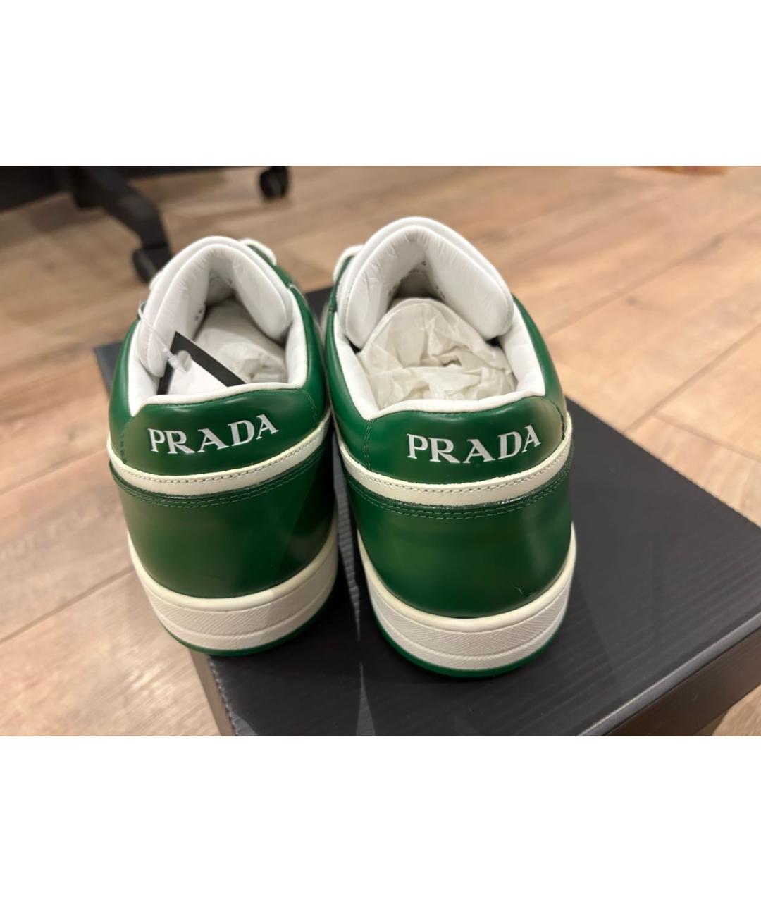 PRADA Зеленые кожаные низкие кроссовки / кеды, фото 4