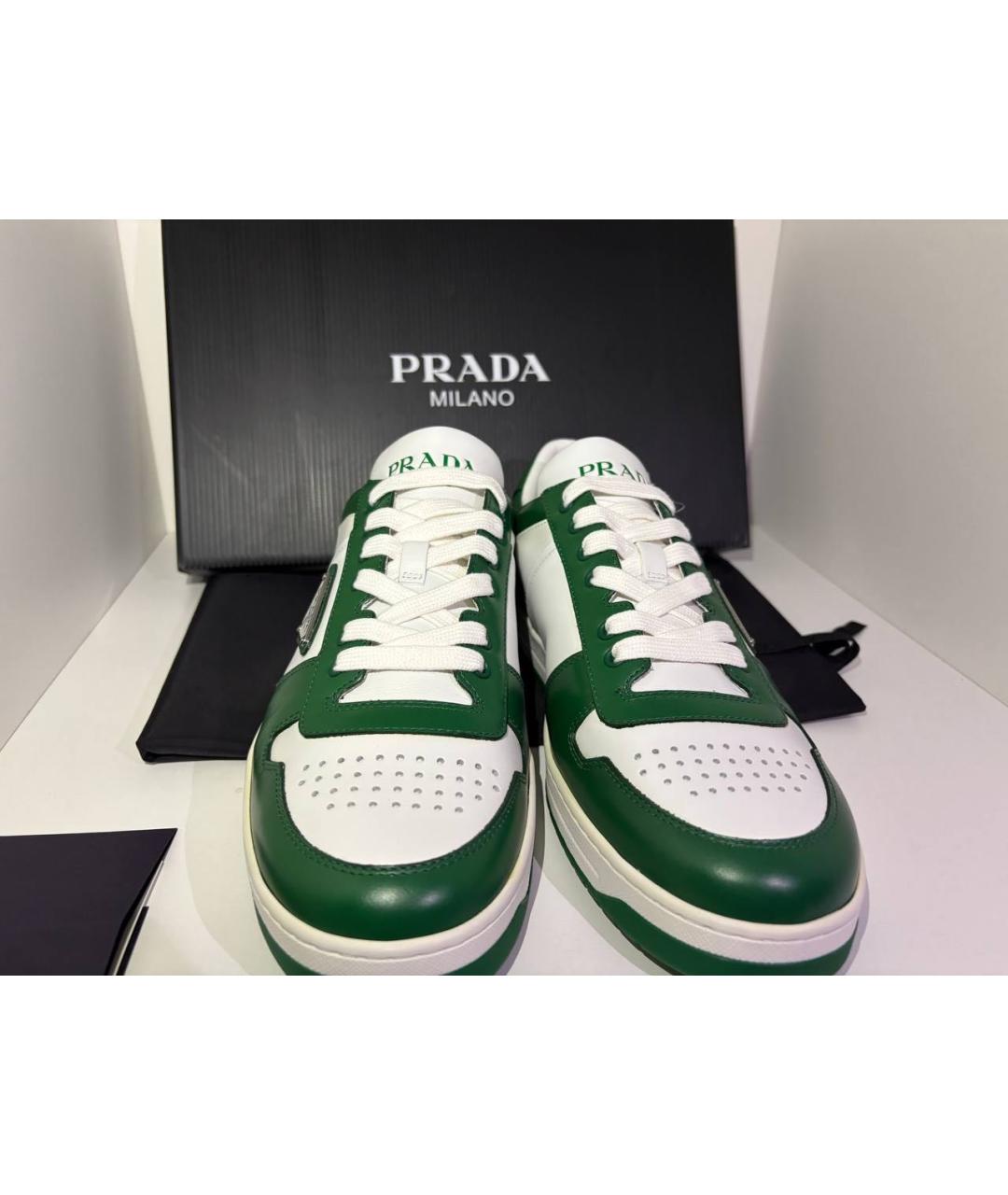 PRADA Зеленые кожаные низкие кроссовки / кеды, фото 2