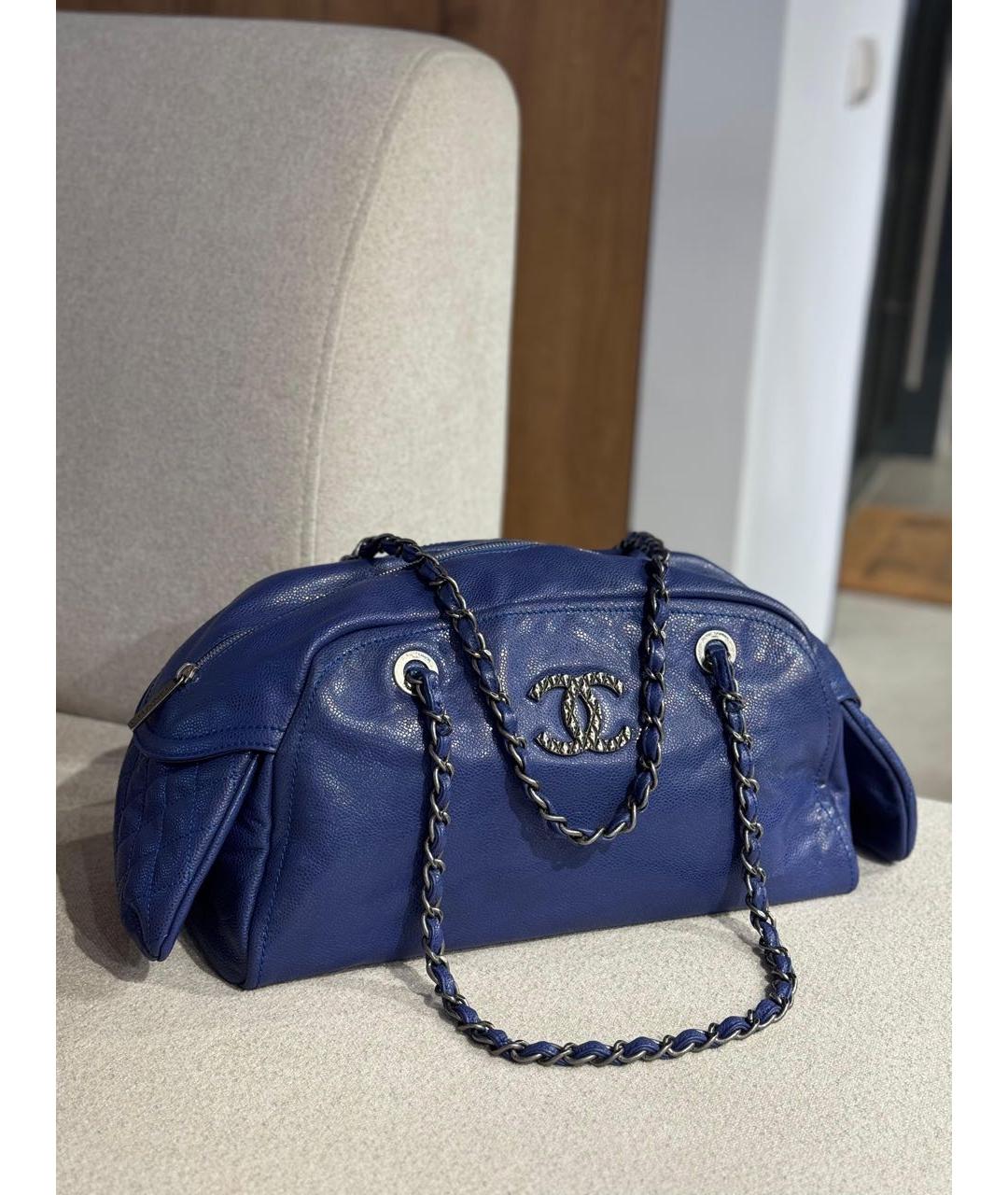 CHANEL Синяя кожаная сумка с короткими ручками, фото 3