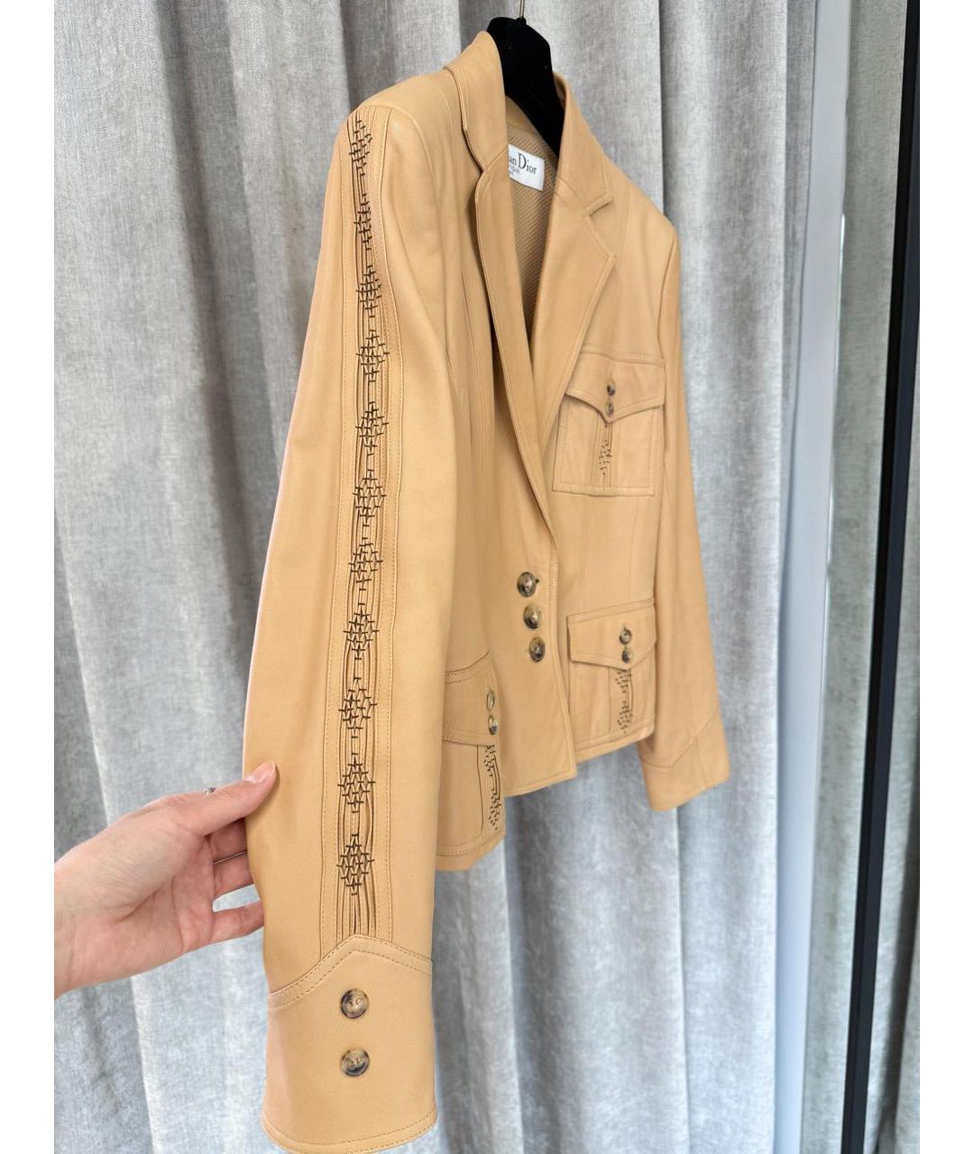 CHRISTIAN DIOR Бежевая кожаная куртка, фото 3