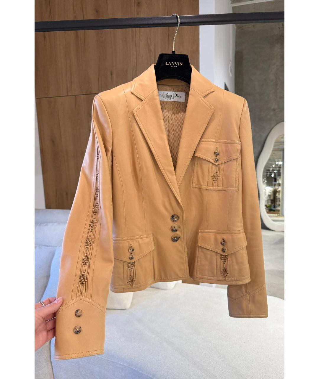 CHRISTIAN DIOR Бежевая кожаная куртка, фото 2