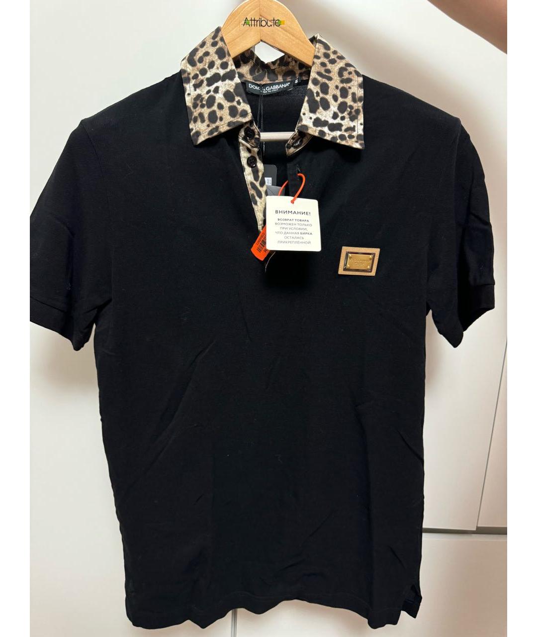 DOLCE&GABBANA Черное хлопковое поло с коротким рукавом, фото 6