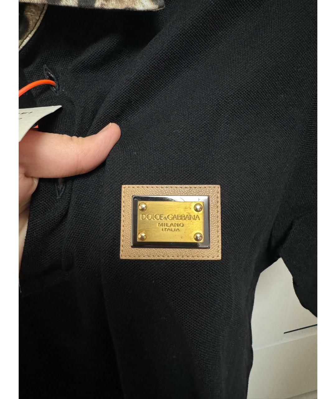 DOLCE&GABBANA Черное хлопковое поло с коротким рукавом, фото 4