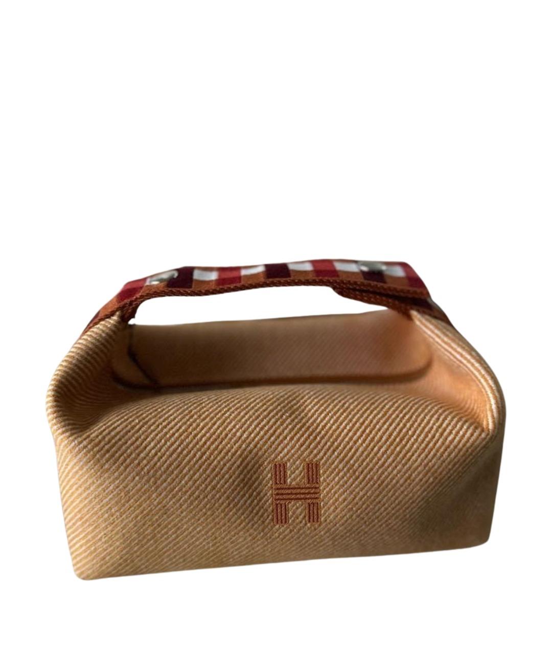 HERMES Бежевая шерстяная косметичка, фото 1