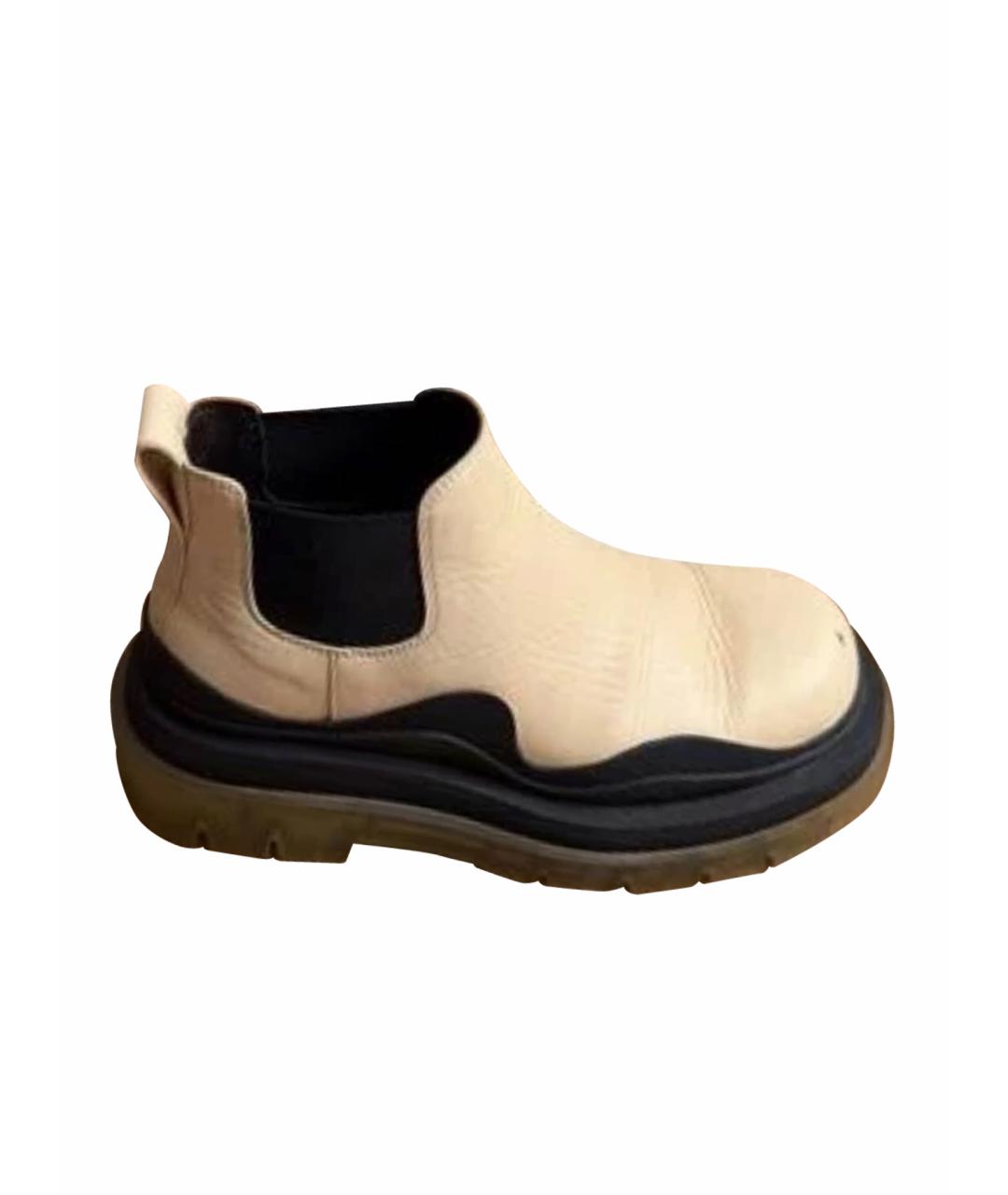 BOTTEGA VENETA Бежевые кожаные ботинки, фото 1