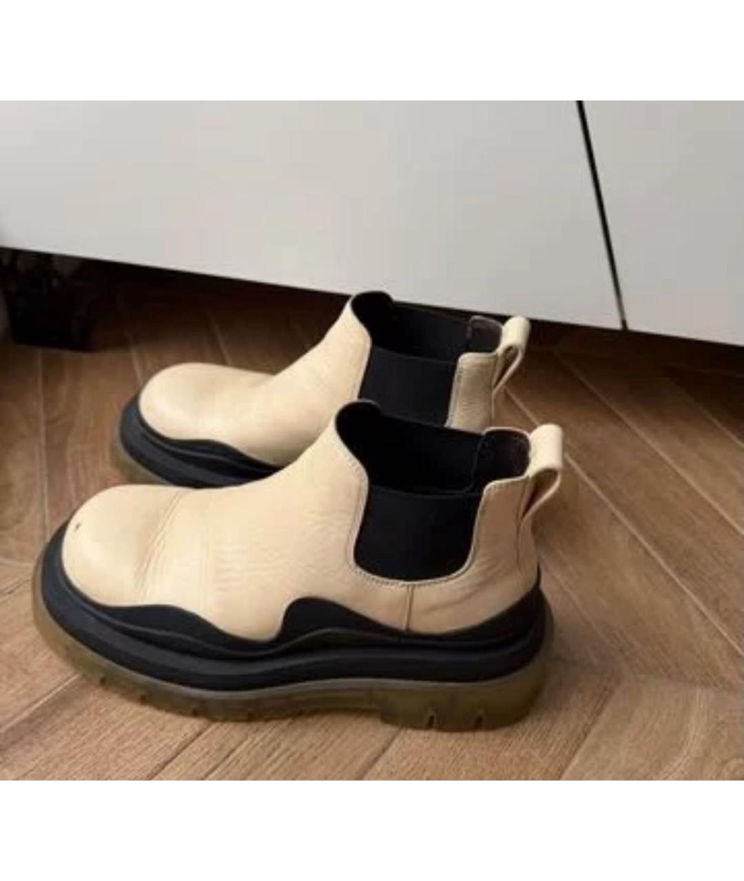 BOTTEGA VENETA Бежевые кожаные ботинки, фото 8