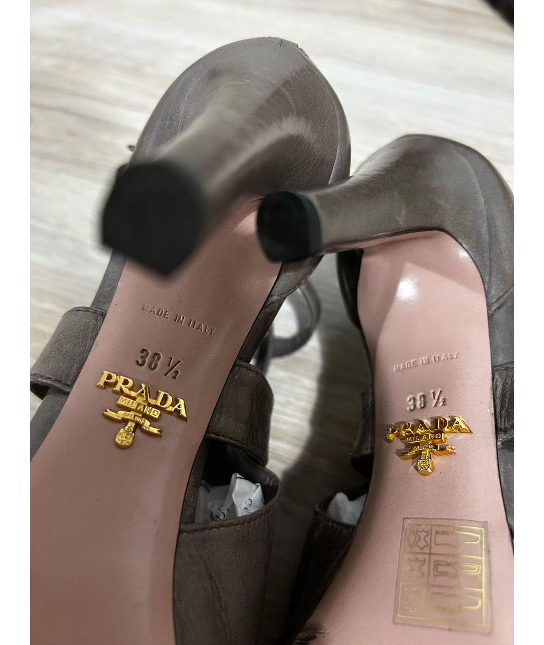 PRADA Серые кожаные босоножки, фото 5