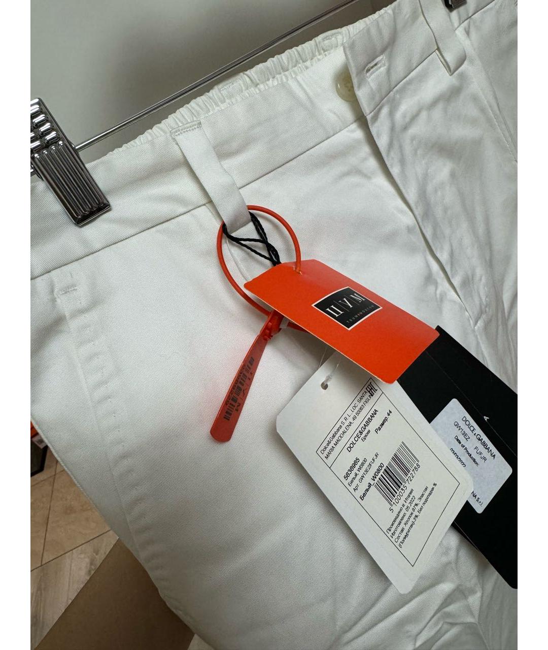 DOLCE&GABBANA Белые хлопковые классические брюки, фото 3