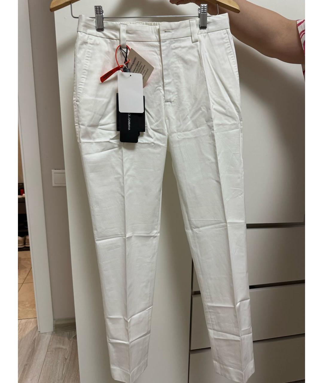 DOLCE&GABBANA Белые хлопковые классические брюки, фото 6