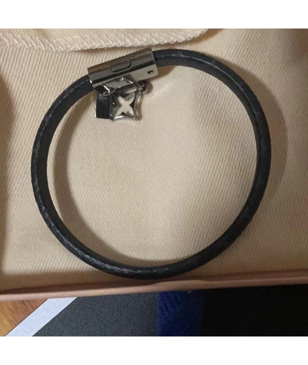 LOUIS VUITTON Черный кожаный браслет, фото 3