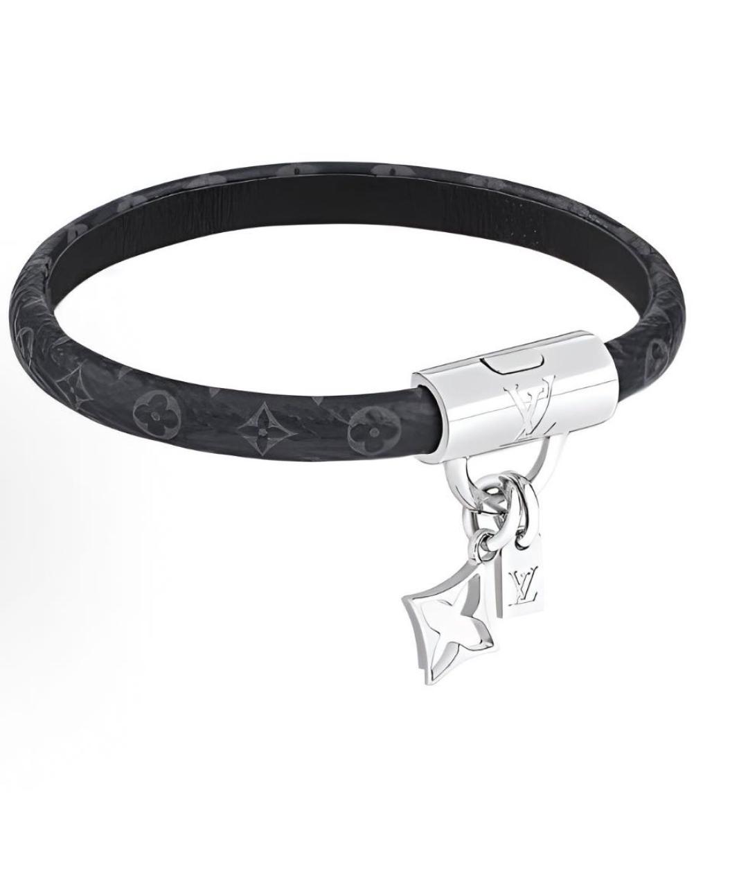 LOUIS VUITTON Черный кожаный браслет, фото 2
