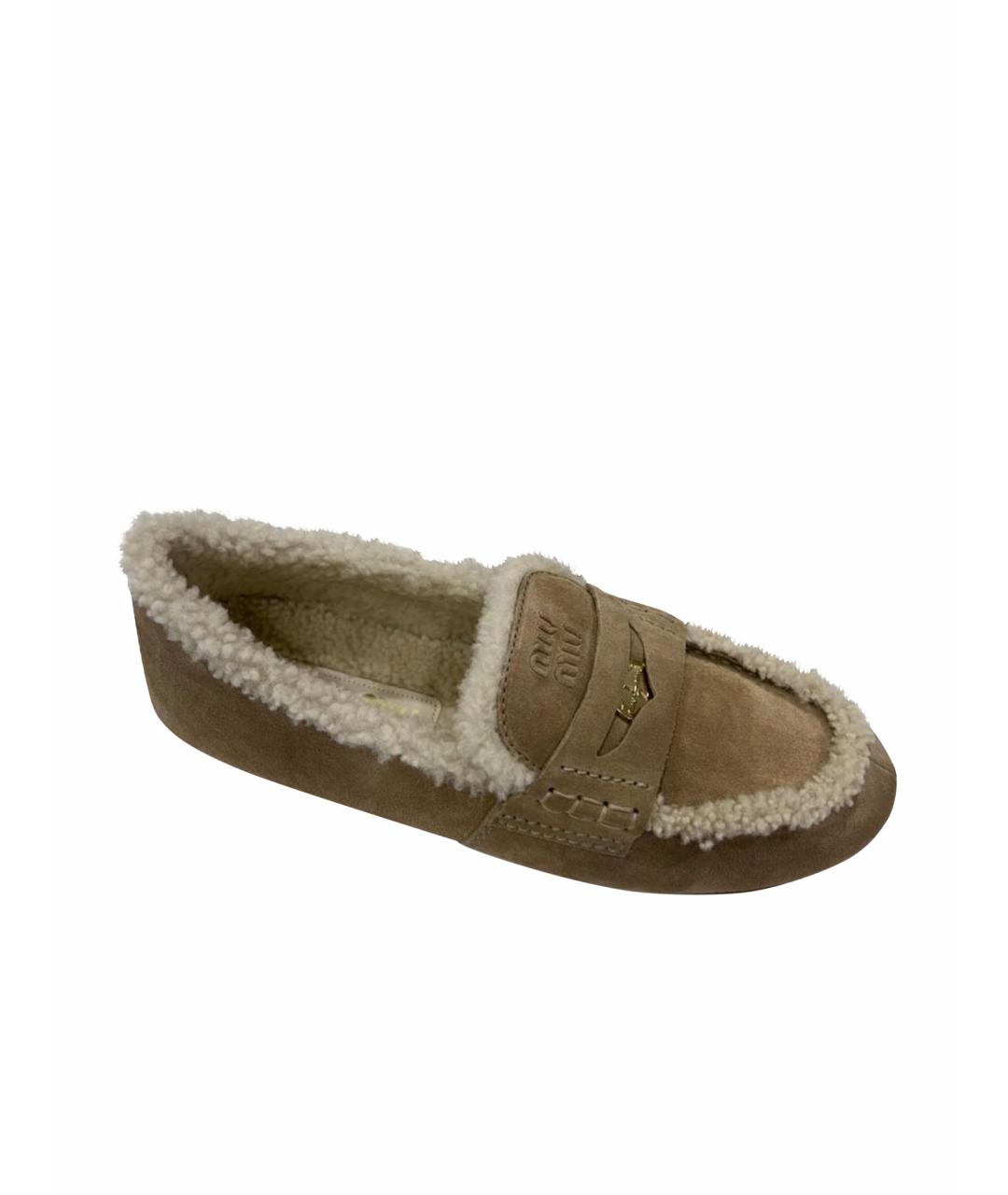 MIU MIU Бежевые замшевые лоферы, фото 1