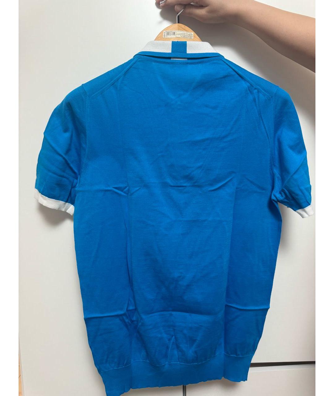 KITON Голубое хлопковое поло с коротким рукавом, фото 2