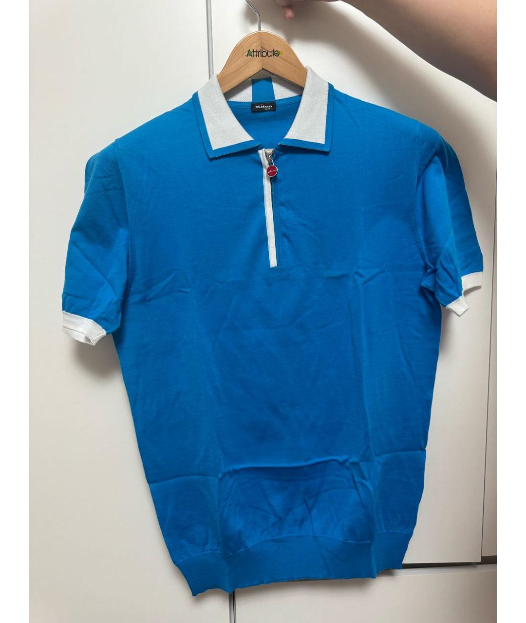 KITON Голубое хлопковое поло с коротким рукавом, фото 5