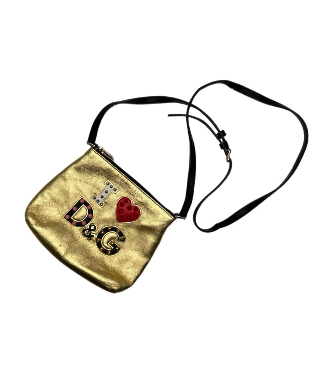 DOLCE&GABBANA Золотая кожаная сумка через плечо, фото 5