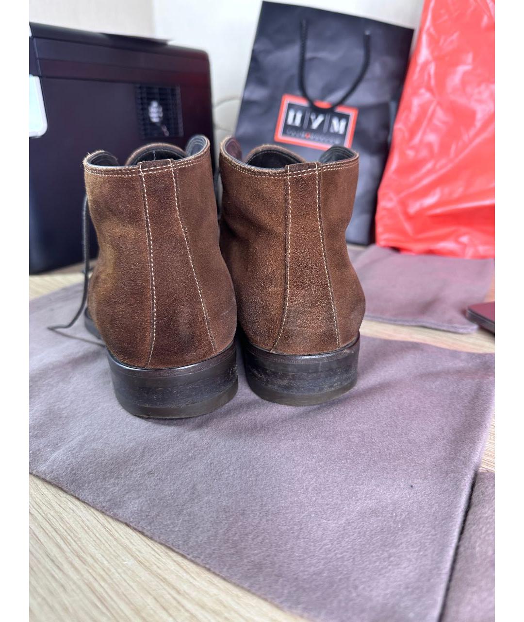 CANALI Коричневые замшевые высокие ботинки, фото 4