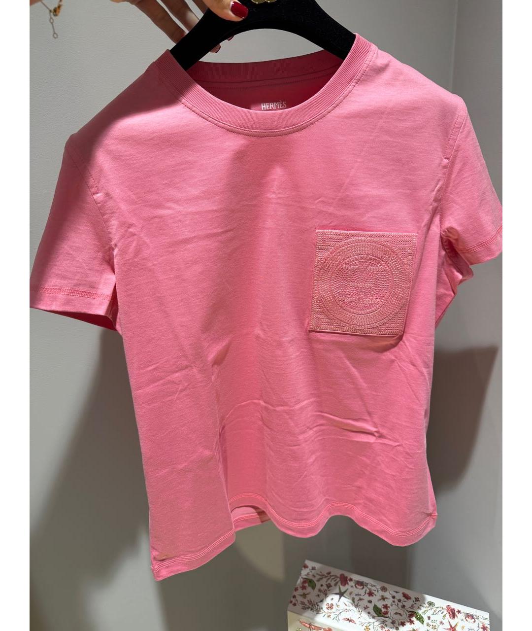 HERMES Розовая хлопковая футболка, фото 7