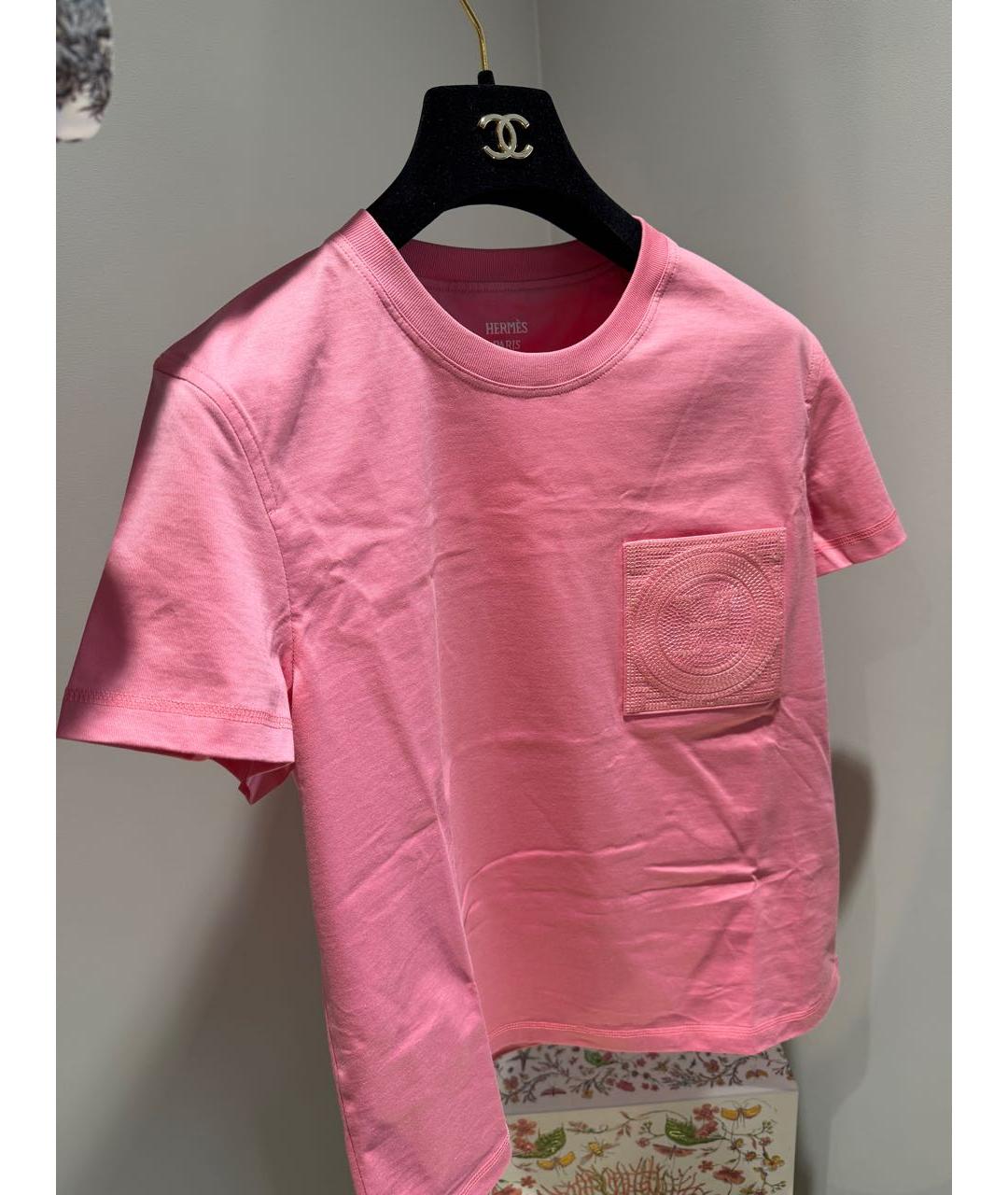 HERMES Розовая хлопковая футболка, фото 6