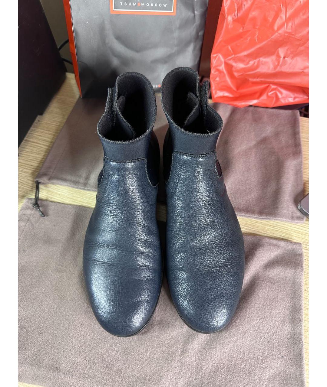 LANVIN Темно-синие кожаные высокие ботинки, фото 2