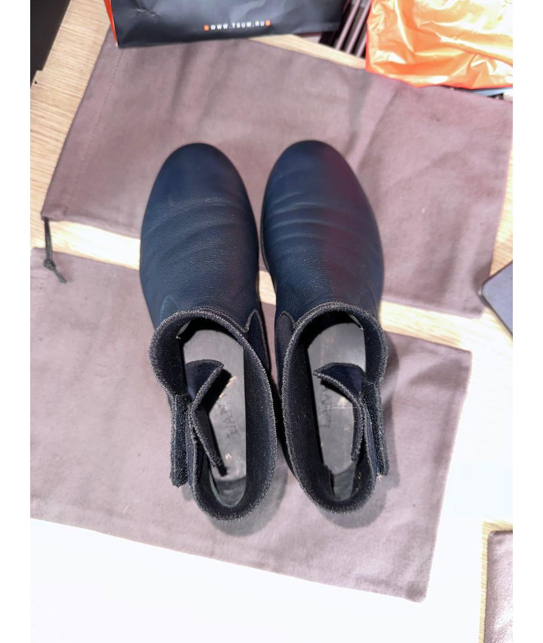 LANVIN Темно-синие кожаные высокие ботинки, фото 3