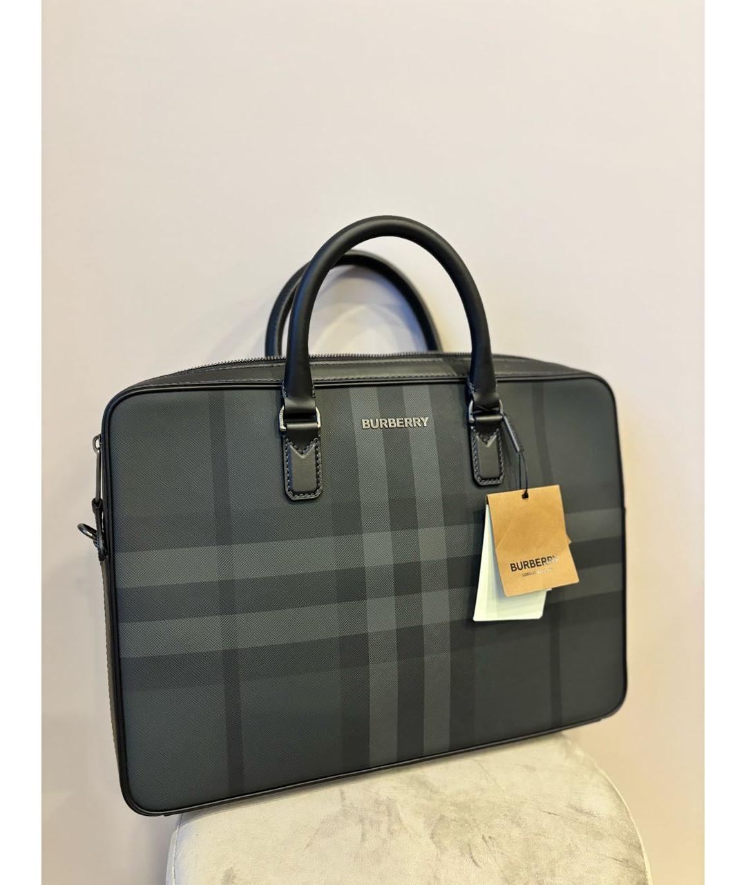 BURBERRY Черный кожаный портфель, фото 2