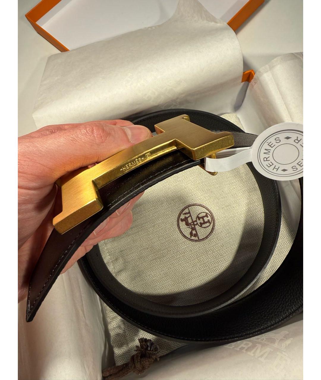 HERMES Черный кожаный ремень, фото 3