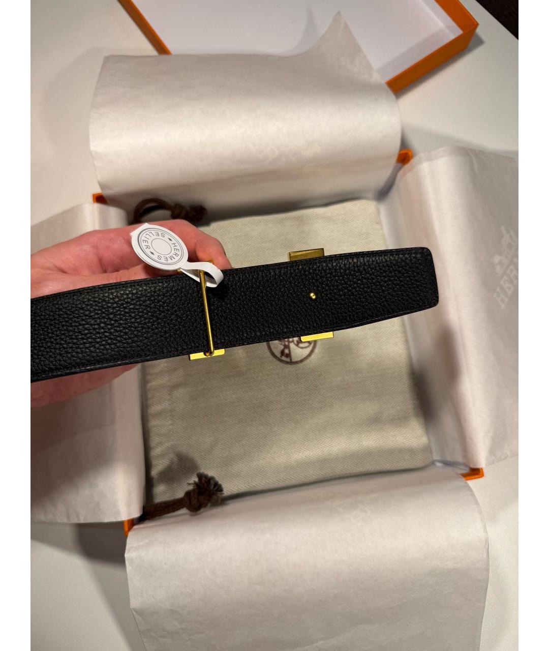 HERMES Черный кожаный ремень, фото 6