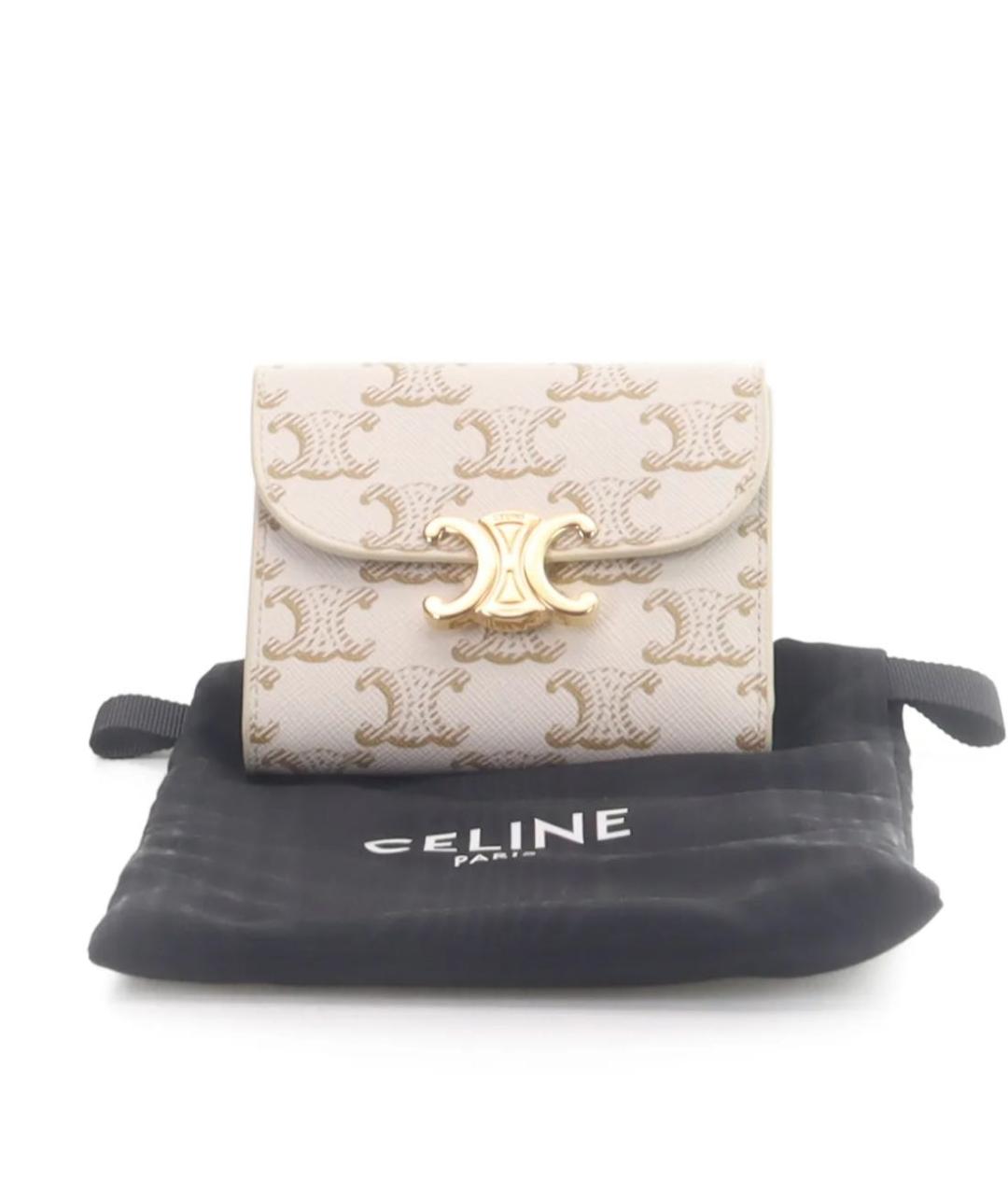 CELINE Бежевый кожаный кошелек, фото 5