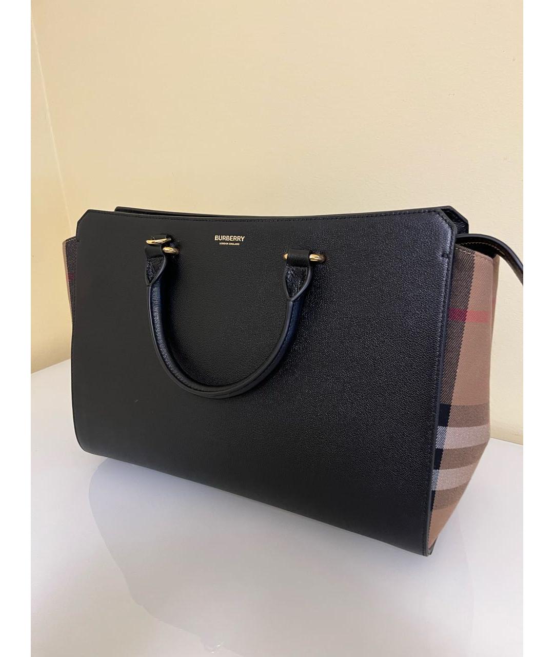 BURBERRY Черная кожаная сумка с короткими ручками, фото 2