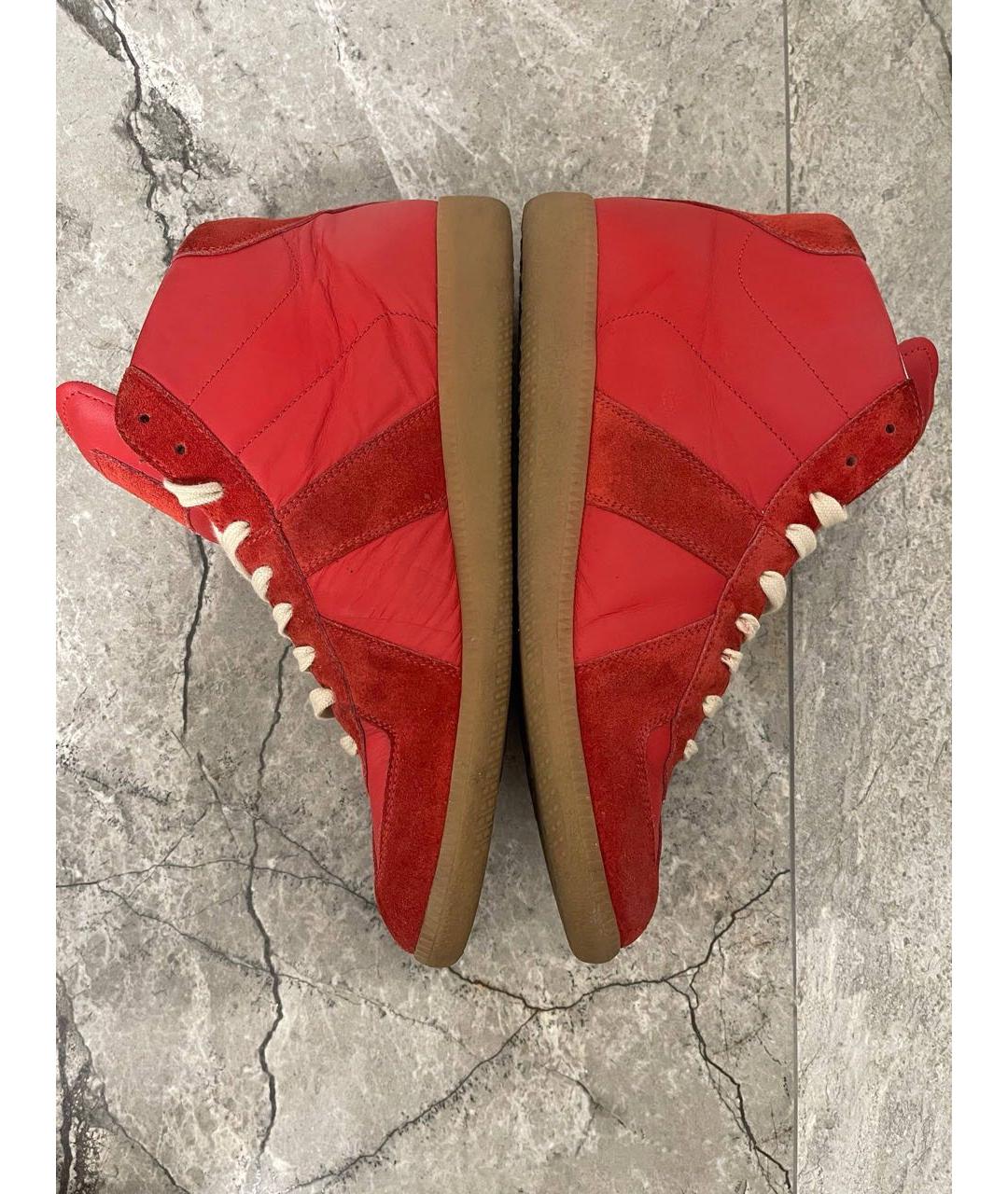 MAISON MARGIELA Красные замшевые высокие кроссовки / кеды, фото 3